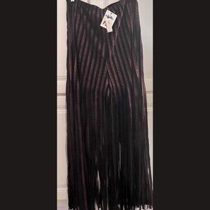 Lyon XL Black Purple Stripe Fringe Wide Leg Palazzo Pants Made in‎ USA